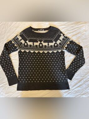 LOFT Reindeer and polka dot Fair Isle wool blend sweater size medium